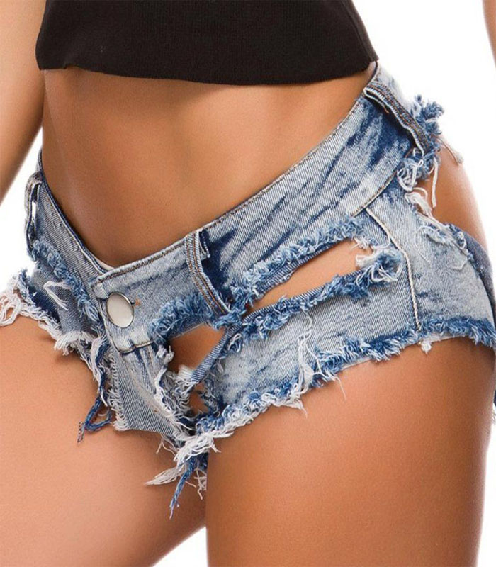 Vintage Washed Light Blue Denim Super Shorts Distressed Frayed Hem Sexy Mom Jeans