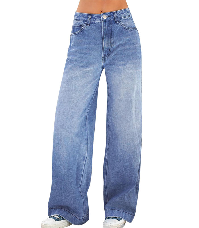 Womens Low-Rise Wide Leg Jeans Baggy Loose Boyfriend light blue Denim Pants