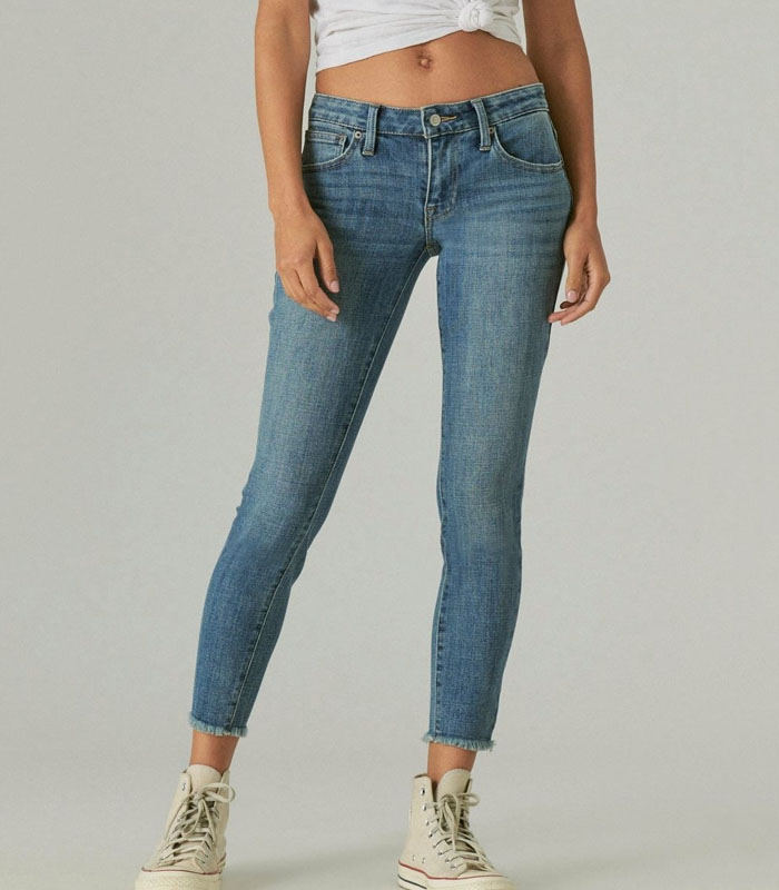 Women's Light Blue Washed Low-Rise Slim-Fit Jeans with Raw Hem & Distressed Details