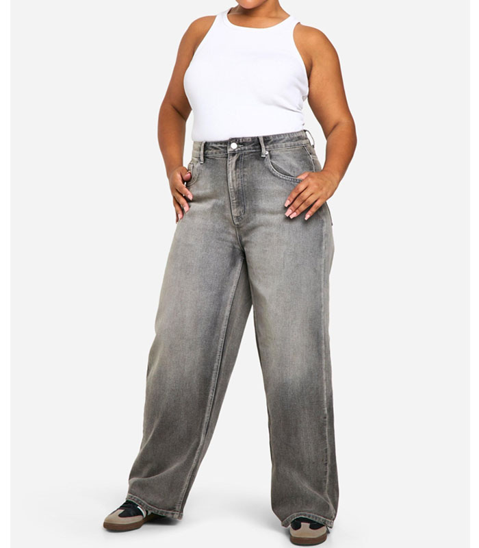 Plus Washed Grey Straight Leg Denim Jean