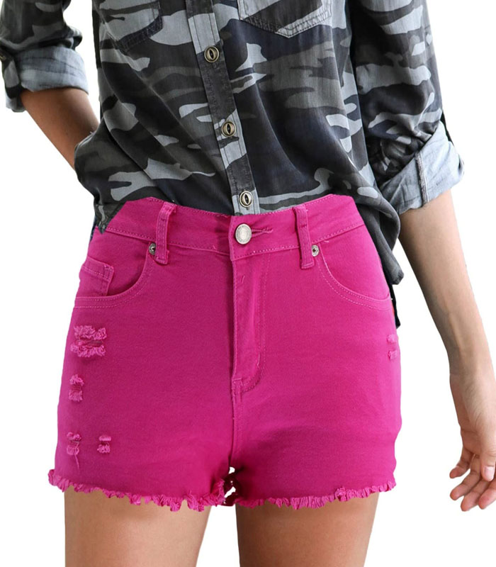 Women's Cotton Work Denim Shorts Mid Waist Ripped Distressed Casual Frayed Raw Hem Short Jeans Summer Chino Casual Cut Off Short Hot Pants with Pockets