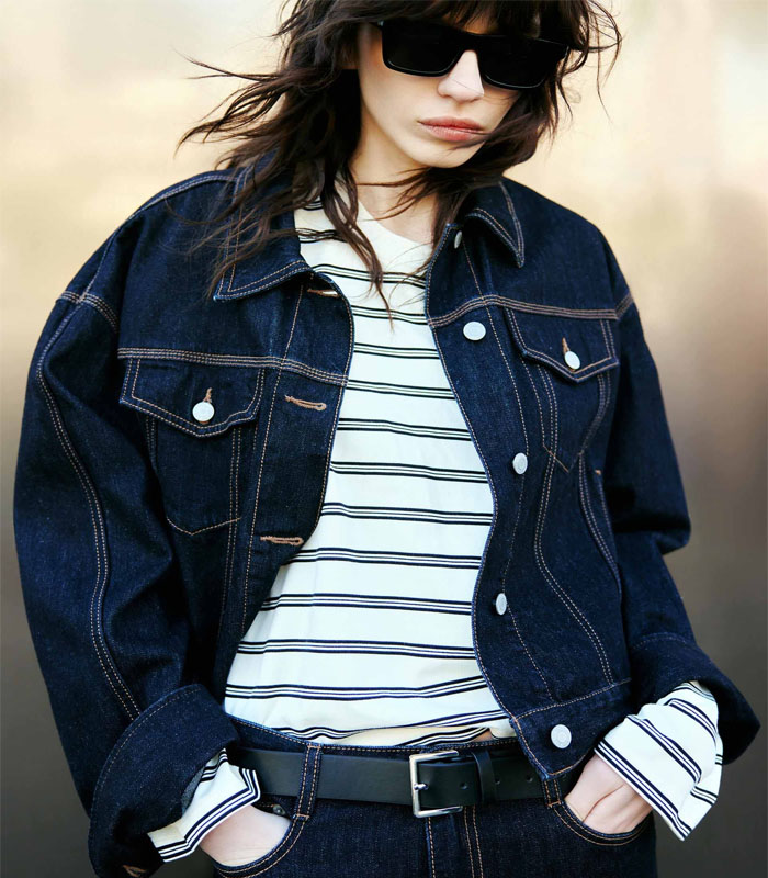 Vintage Washed Blue Denim Jacket - Tailored Fit, Button Closure & Bold Contrast Stitch Design