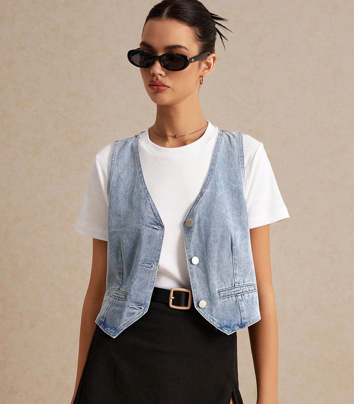 Sexy Vacation Style Women's Acid wash Denim Sleeveless Top