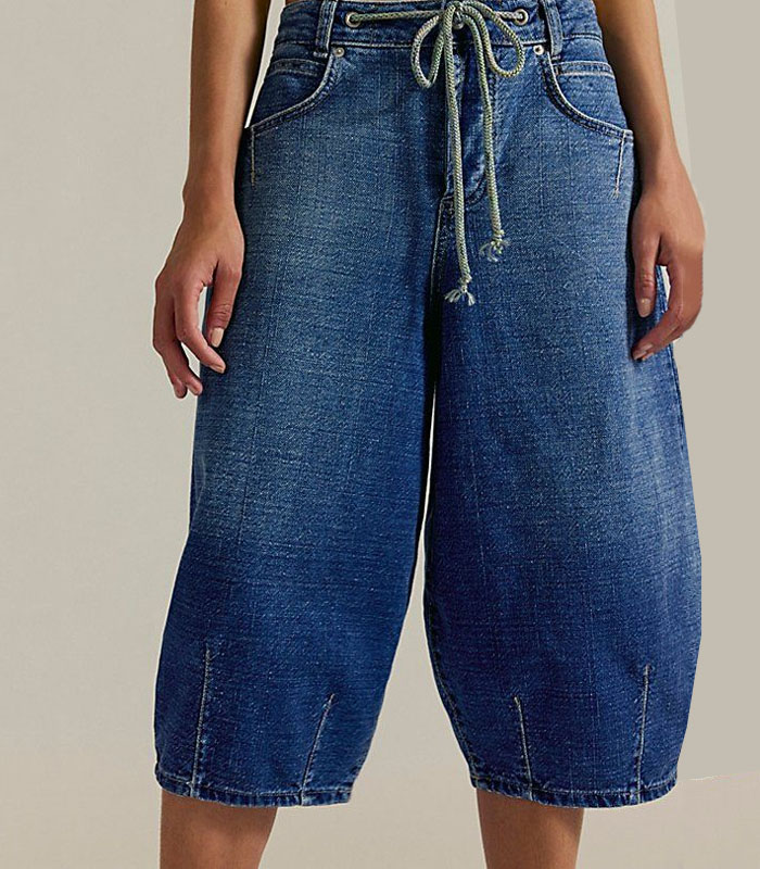 Stylish Dark Blue Wide-Leg Jeans for Women – Drawstring Waist Comfortable Lounge Pants