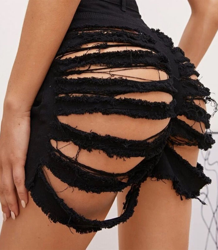 Super Sexy High Waisted Distressed Black Denim Shorts – Ripped Raw Hem for Nightclub & Party