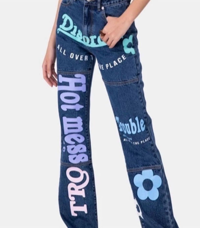 Trendy Women's Dark Blue Paint Splatter Jeans - High Waist Straight Cut Street Style Denim