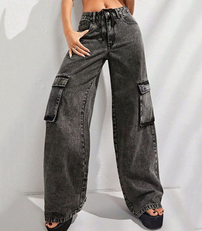 Workwear Straight Leg Jeans - Acid Wash Black/Grey - Comfort Stretch Waistband