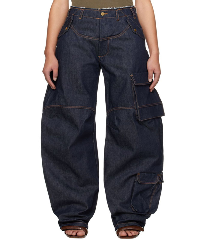 Women's Black Casual Cargo Jogger Pants - High Waist Wide Leg Denim Jeans with 3D Pockets