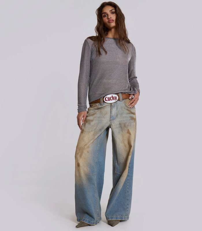 Vintage Washed 5-Pocket Low Rise Straight Leg Jeans Distressed Dirty Mud Denim Retro Style