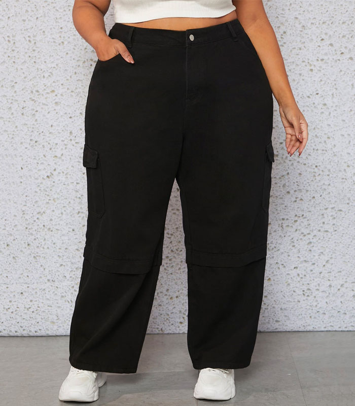 Curvy Fit Black Casual Cargo Pants for Women - Minimalist Design