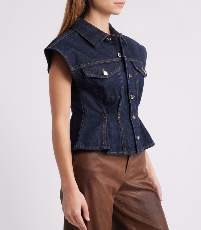 Chic Tailored Denim Shacket – Extended Shoulder & Cinched Waist for Style