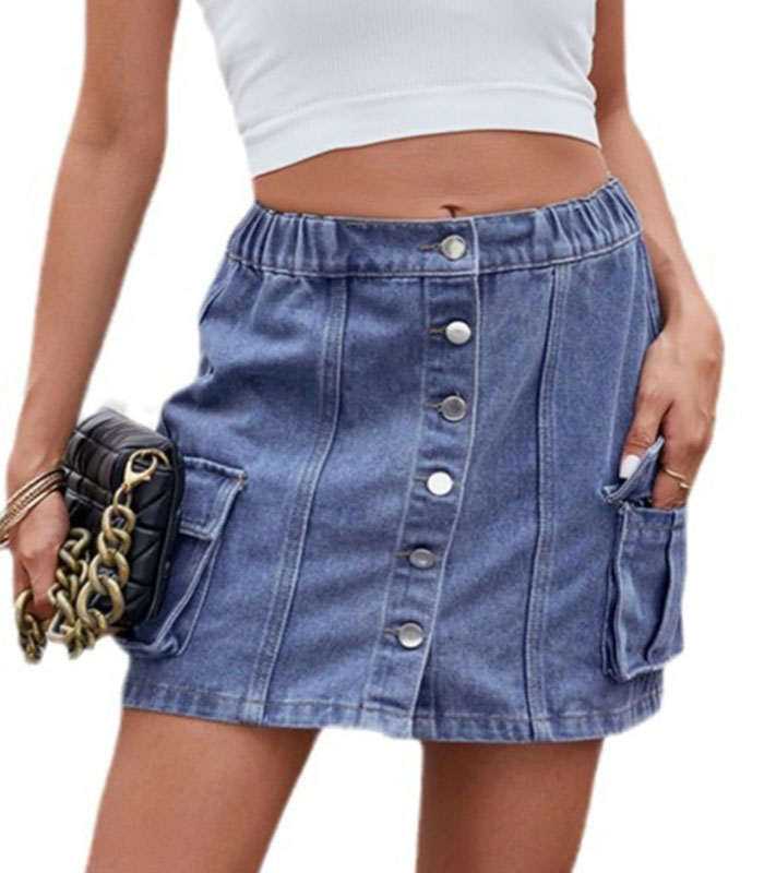 Denim Skirts for Women Mini Skirt Casual Y2K Button Jean Cargo Skirt with Pockets
