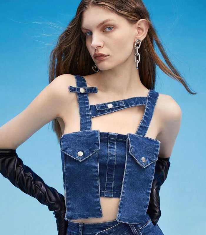 Women's Distressed Denim Vest 90s Grunge Streetwear Cropped Jean Waistcoat Rocker Chic Biker tops