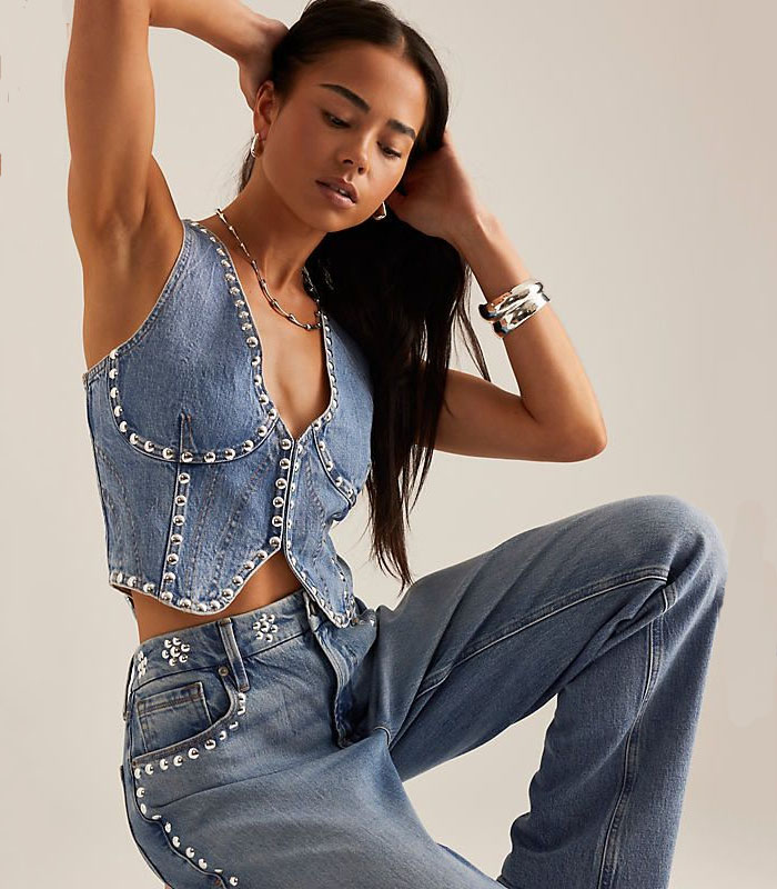 Studded Denim Vest Top