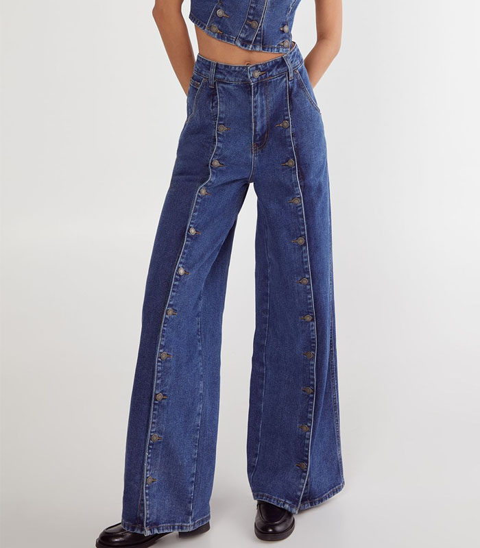 Button Front Wide Leg Jean for women