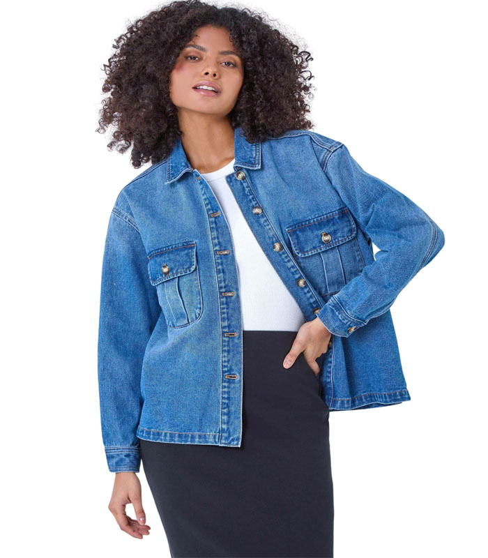 classic button through front Relaxed Denim Jacket