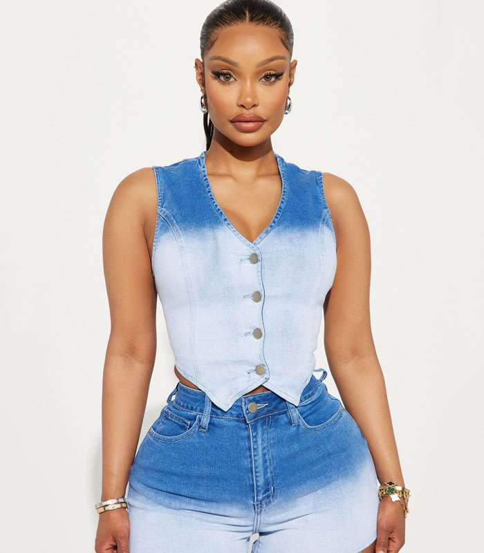Distressed Tie-Dye Washed Denim Vest for Women Stretchy Slim Fit Cropped Biker Jacket