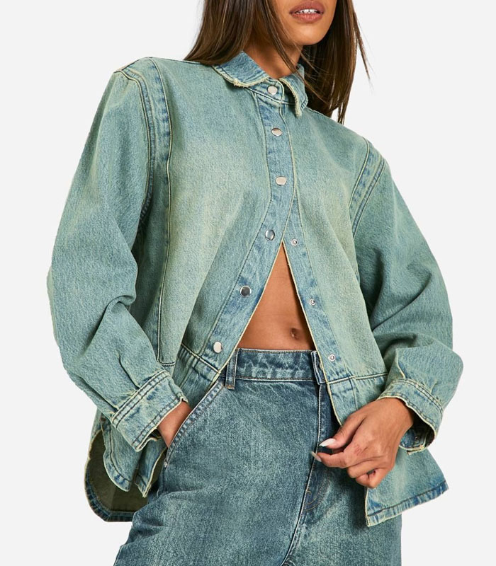Oversized Boyfriend Denim Jacket – Vintage Washed Classic Collar Front Button Casual Distressed Coat for Women