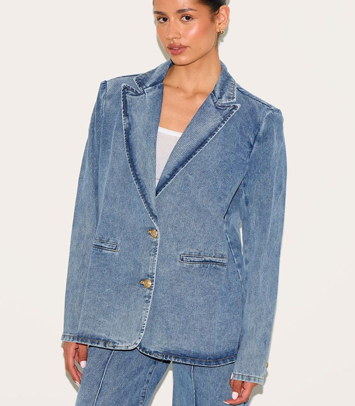 Tall Vintage Mid Wash Oversized Button front Denim Blazer coats