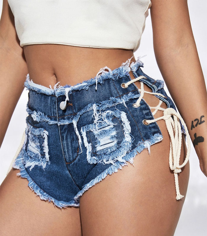 Sexy Light Blue Denim Shorts for Women Distressed Washed Mini Shorts with Raw Hem Perfect for Nightclub Party