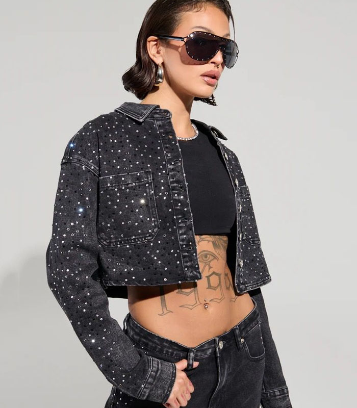 Sexy Solid Sequins Turndown Collar Long Sleeve Regular Denim Jacket