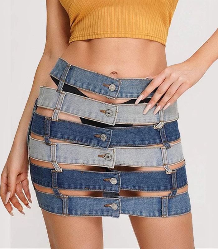 Sexy High-Waisted Denim Shorts Bold Cut Out Design Striking Color Blocking