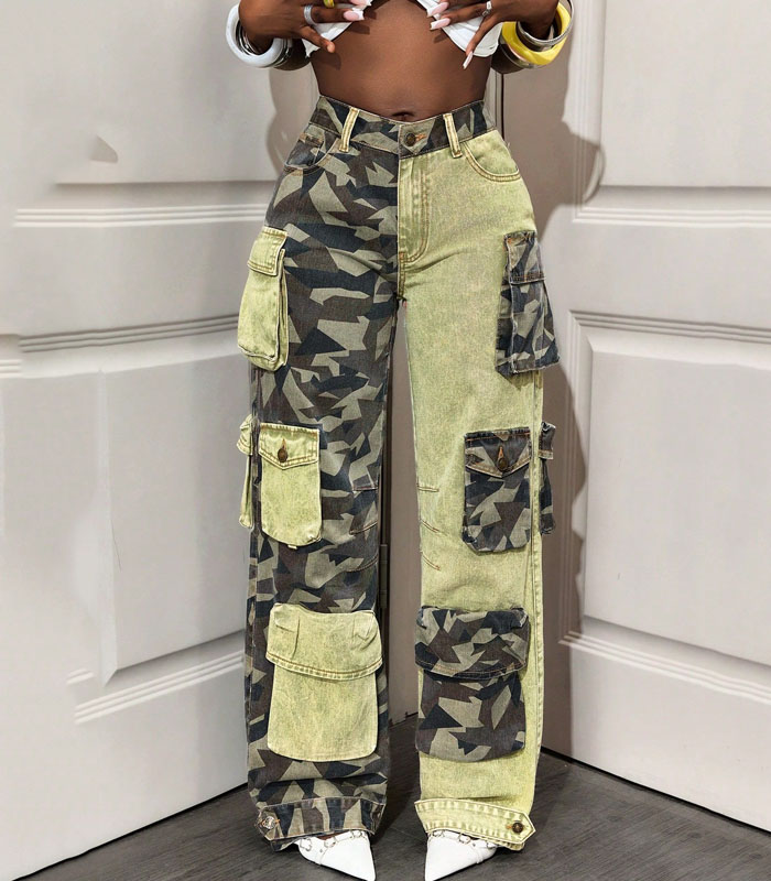 Women's Casual Camouflage Patchwork Cargo Denim Jeans