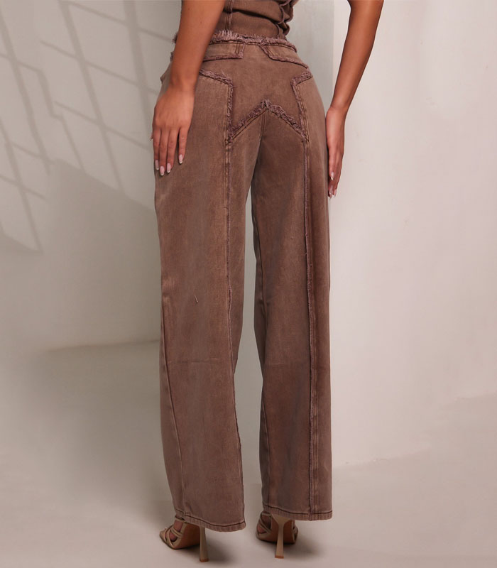 Women's Brown Vintage Washed Straight Leg Jeans High Waist Retro Denim Pants