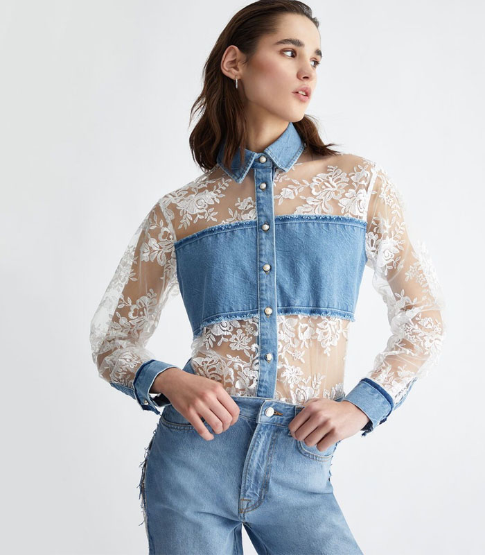 Boho Chic Women’s Denim jackets Shirt with Lace Inserts Stylish Bold Statement Piece