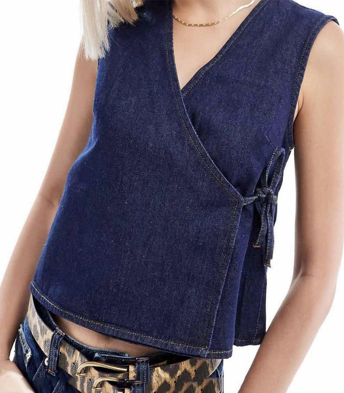 Vintage Washed Deep Blue Denim Sleeveless Top Slim Strap Design